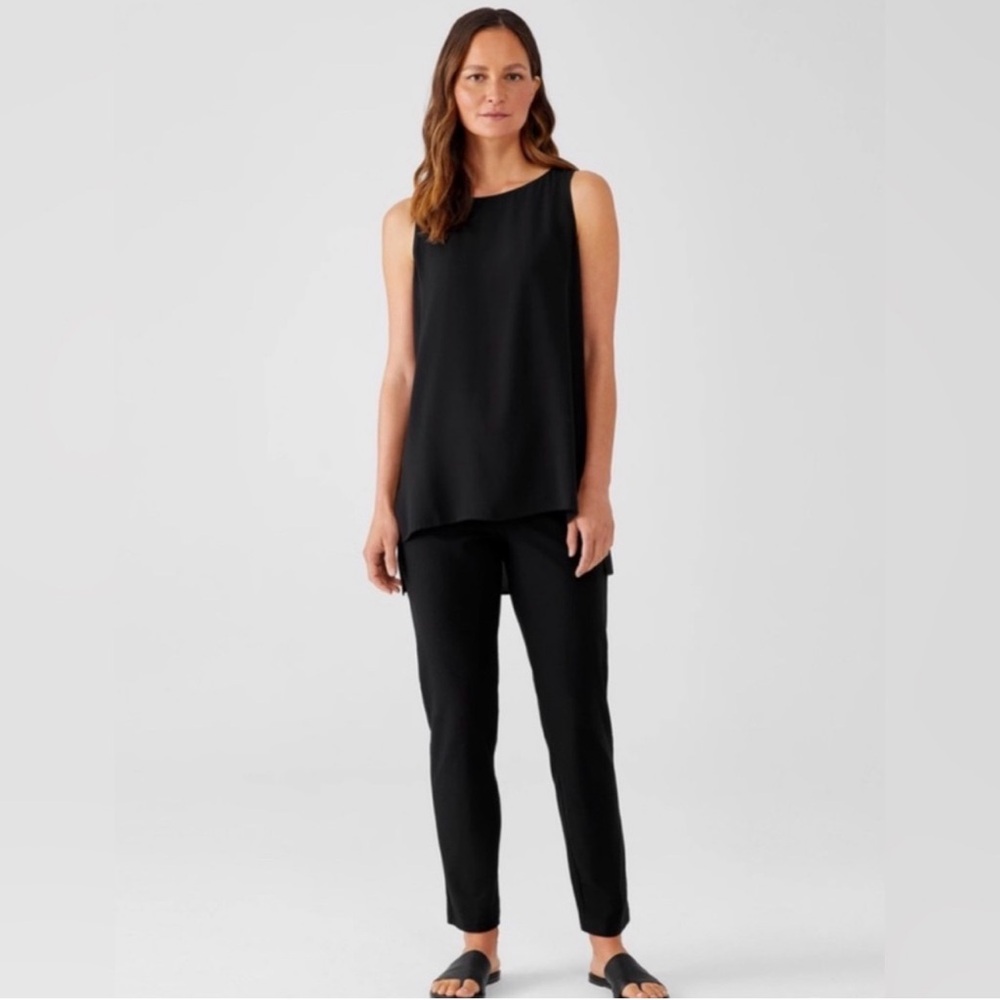 Eileen Fisher Petite Washable Stretch Crepe Pull-On Pant Black PL Large Travel